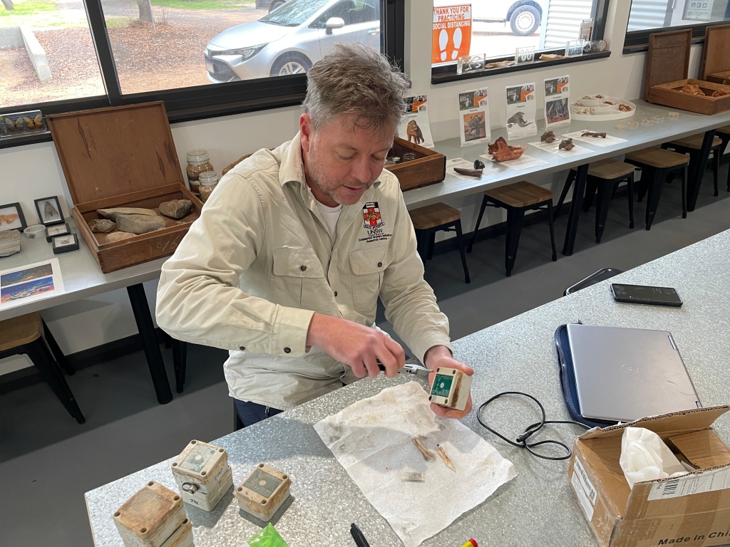 Professor Andy Baker, UNSW, at work in the Discovery Lab at Wellington Caves, June 2022