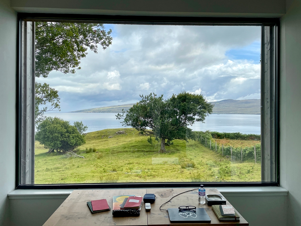 The view from the picture window of my studio on Skye